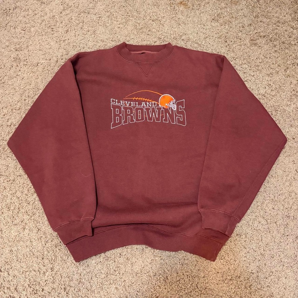 Vintage Cleveland Browns Embroidered Sweatshirt Crewneck Mens Large Burgundy NFL